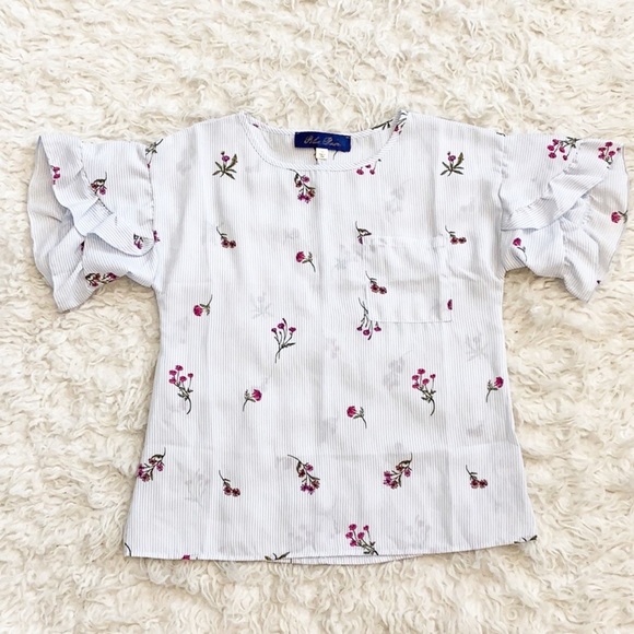 Blue Rain ruffle sleeve striped floral blouse - Picture 1 of 6